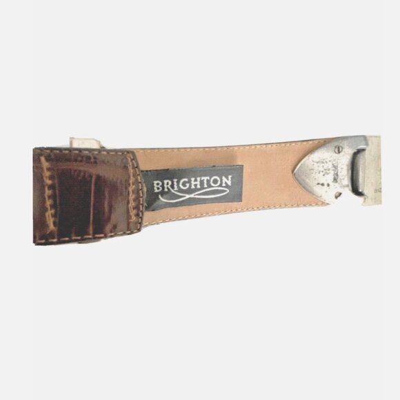 BRIGHTON Brown Pressed croc Leather belt with Silver hardware Size M - Picture 16 of 16